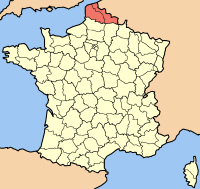 map of France with the Nord-pas de Calais region highlighted.