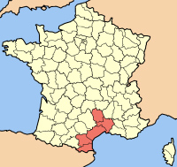 Map of Languedoc-Roussillon Region of France